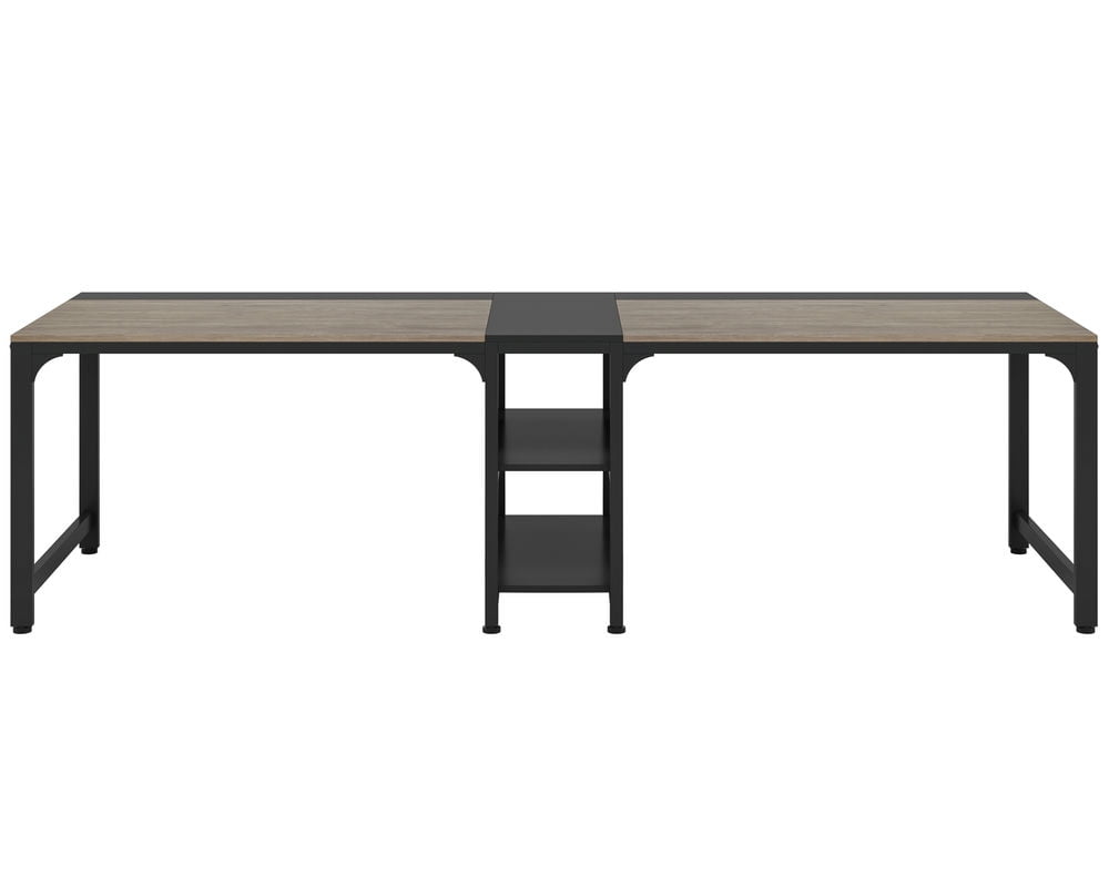 Back. Kadyn - Kadyn Study Writing Desk, Computer Desk,90.55" Two Person Desk, Double Computer Desk with Storage Shelves,Gray & Black - Gray.