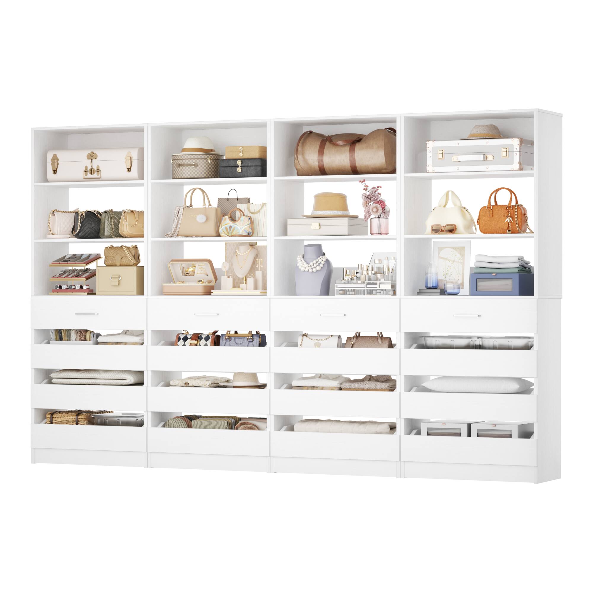 Alt View 1. Aheaplus - 4 Pack Wood Storage Organizer: 4 Drawers & 3 Shelves, Wall-Mountable for Kitchen,Living Room,Bedroom - White.