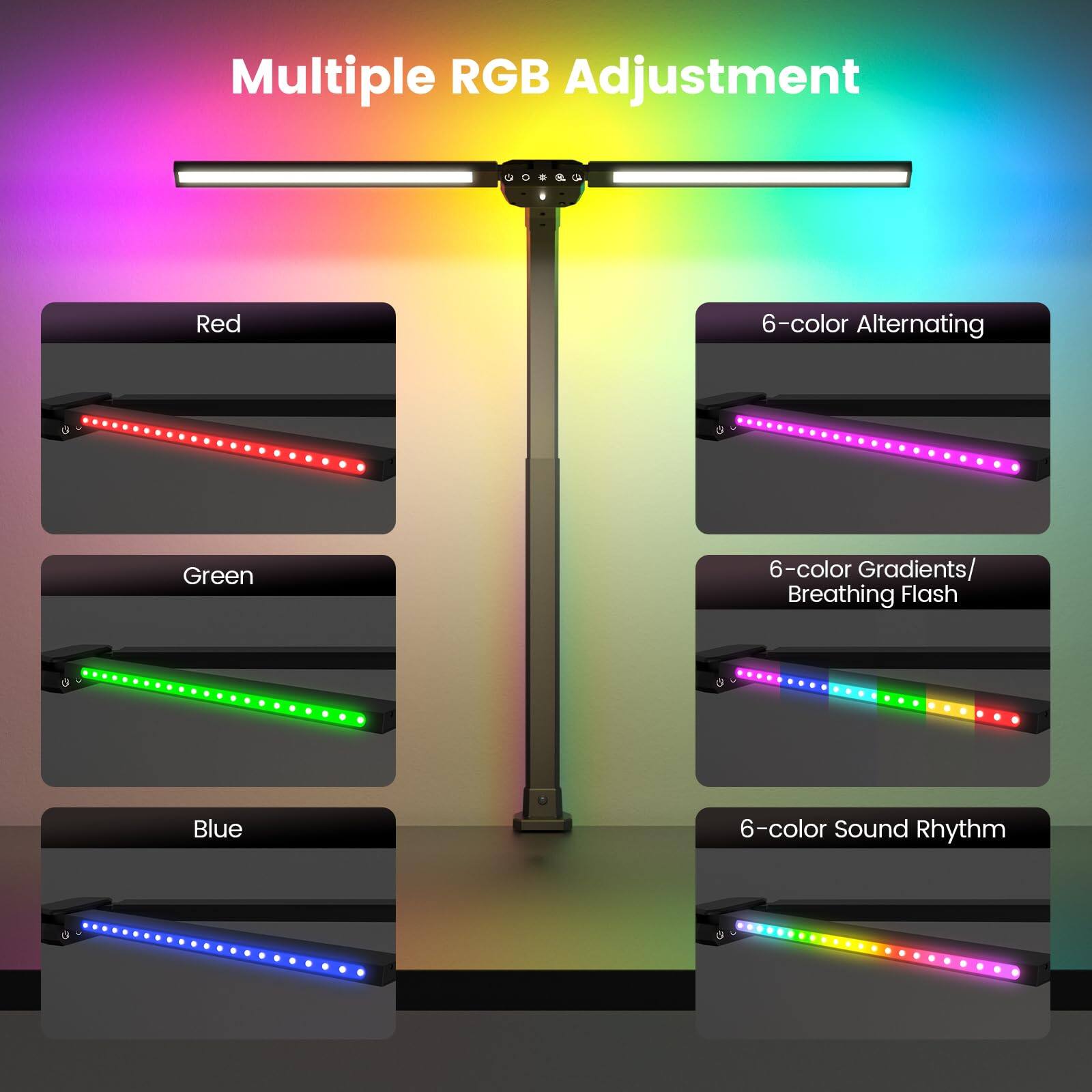 Multiple RGB Adjustment  
Red  
Green  
Blue  
6-color Alternating  
6-color Gradients/Breathing Flash  
6-color Sound Rhythm