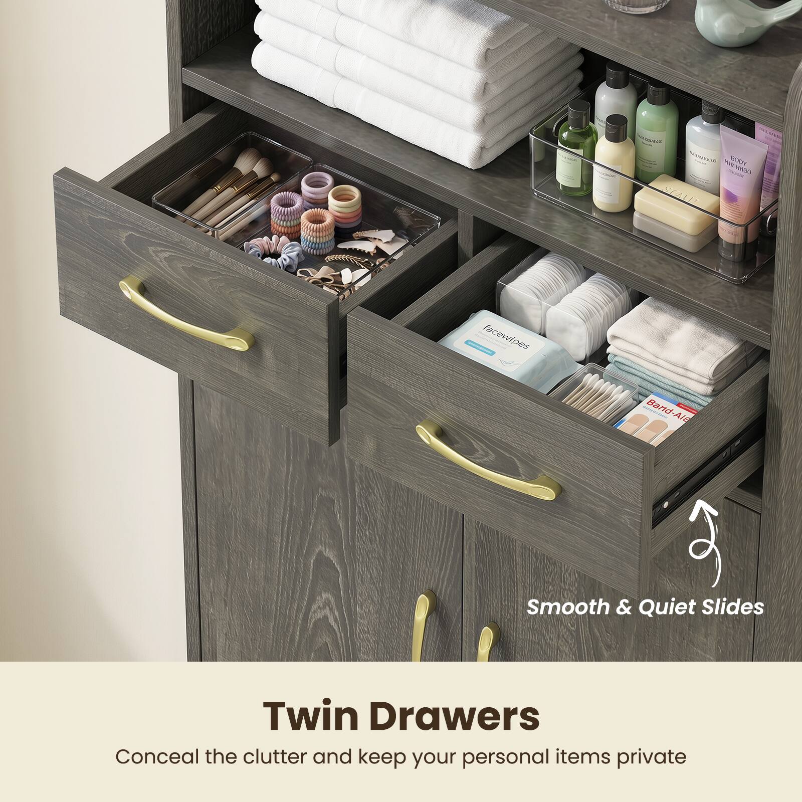 Twin Drawers

Conceal the clutter and keep your personal items private

Smooth & Quiet Slides