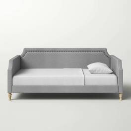 Hivvago - Twin size Grey Polyester Fabric Upholstered Daybed with Nailhead Trim - Gray
