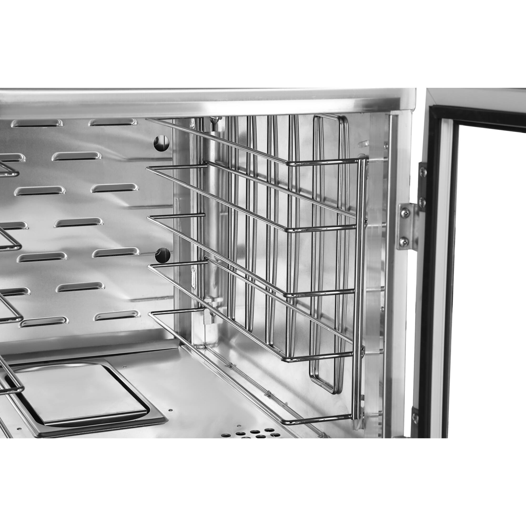 Alt View 5. Koolmore - 33 in. Commercial Half Size Non-Insulated 5-Pan Holding Cabinet with Wire Racks and Glass Door in Silver KM-CHP12-WNGL - Silver.