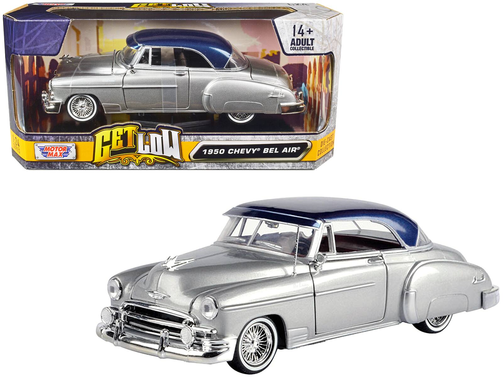 "1950 Chevrolet Bel Air Lowrider Silver Metallic with Blue Metallic Top ""Get Low"" Series 1/24 Model Car by Motormax" price history on PriceWatchPro