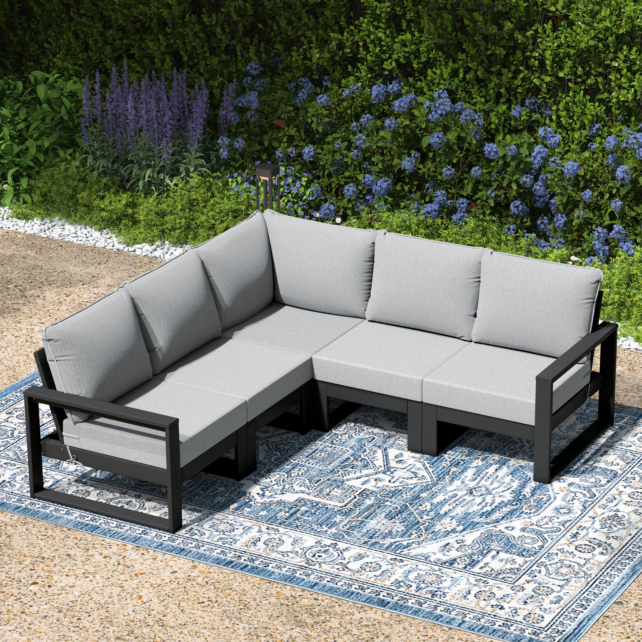 Angle. WestinTrends - WestinTrends Montara 5-Piece Outdoor Patio Corner Sectional Sofa Conversation Set - Light Gray.