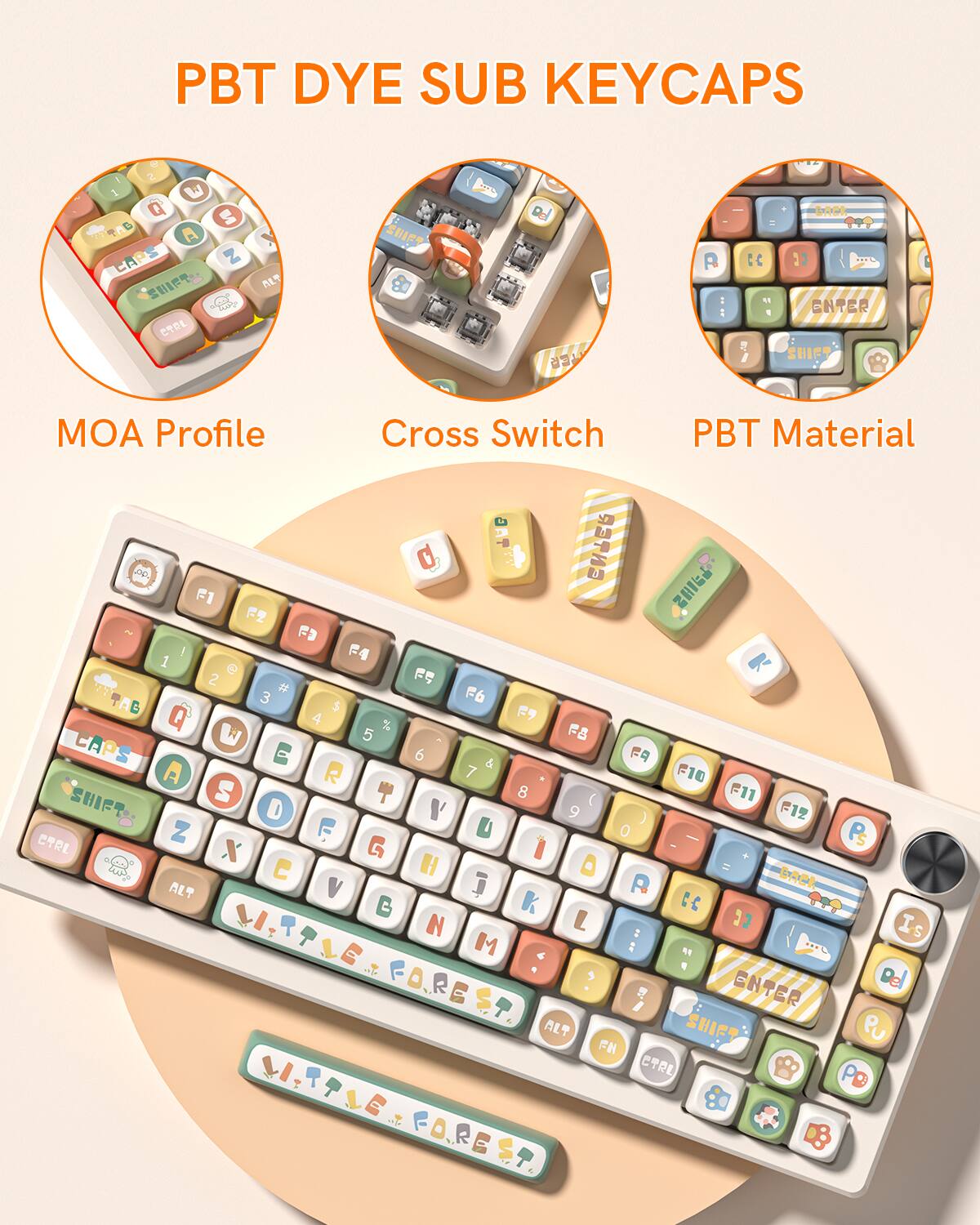 PBT DYE SUB KEYCAPS

MOA Profile  
Cross Switch  
PBT Material