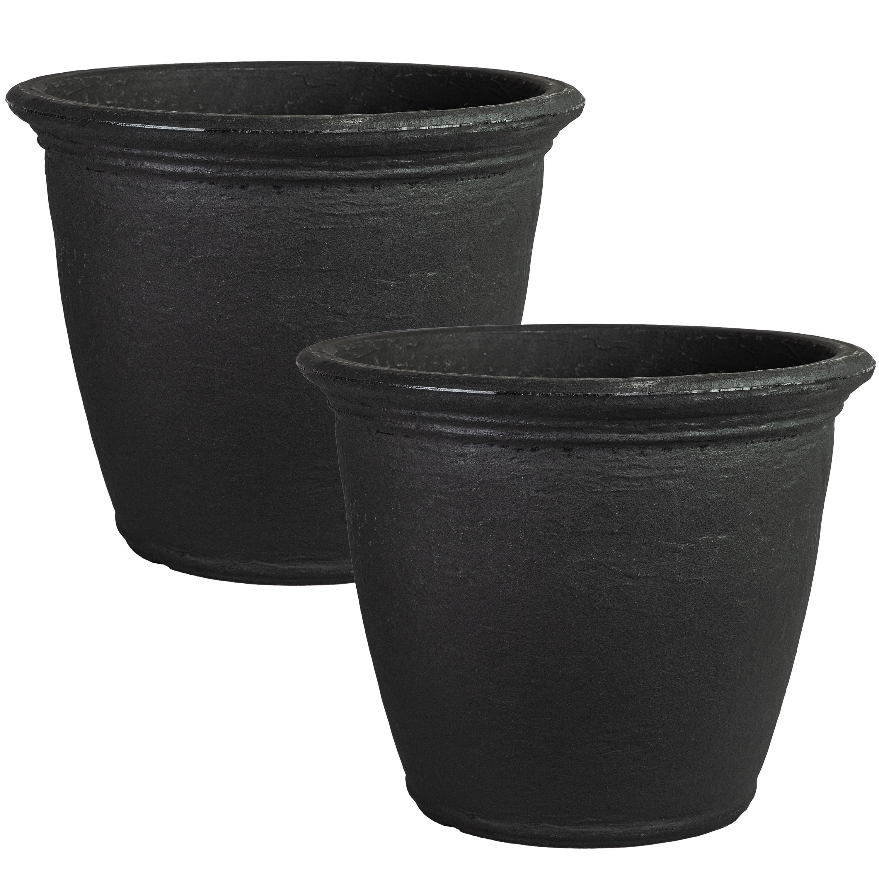 Sunnydaze - 24 in Anjelica Dual-Wall Polyresin Planter - Set of 2 - Matte Black