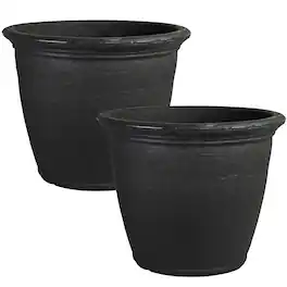 Sunnydaze - 20 in Anjelica Dual-Wall Polyresin Planter - Set of 2 - Matte Black