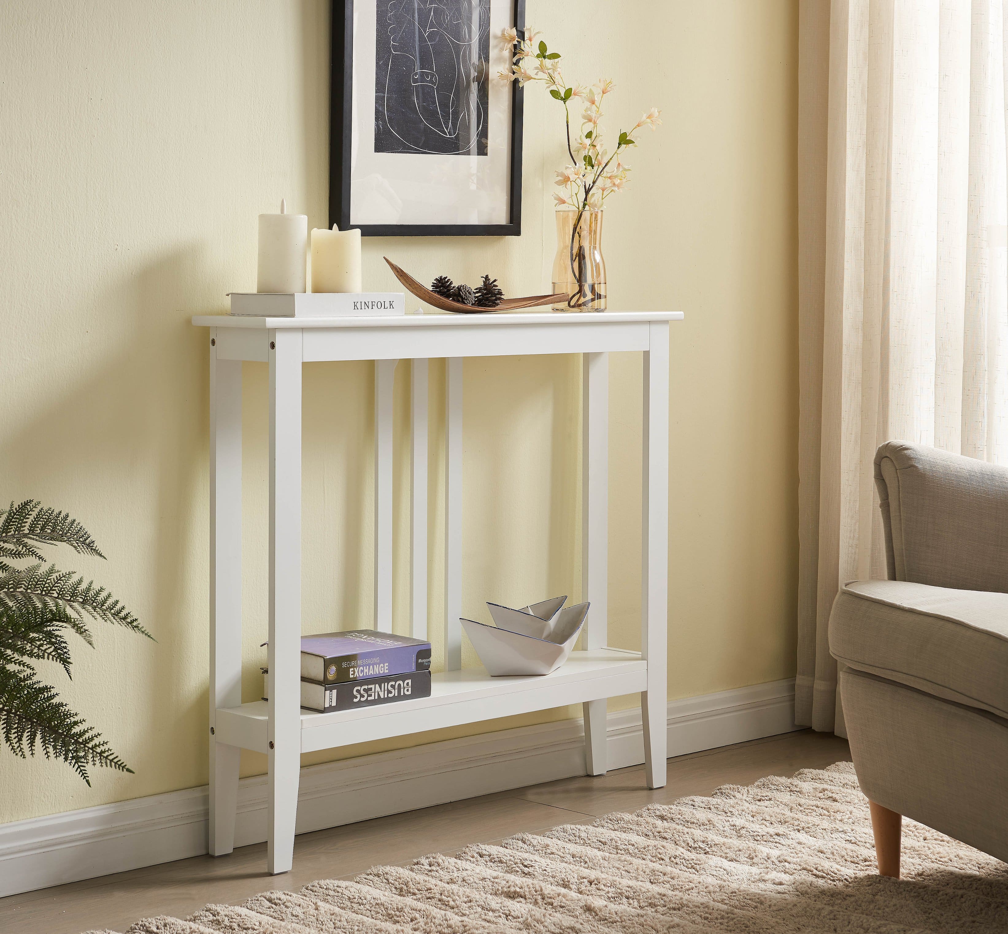 Kings Brand Furniture - Balfour Console Table – Durable Wood, Windsurfer Finish, Smooth Top & Lower Shelf - White