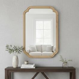 BreeBe - 24x36 Solid Wood Rounded Corner Decorative Mirror for Bedroom Bathroom Living Room Entryway - Natural Wood