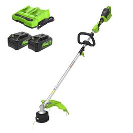 Greenworks - 48V (2x24V) 16" Brushless (Attachment Capable) String Trimmer w/(2) 4Ah Batteries 2123402 - Green