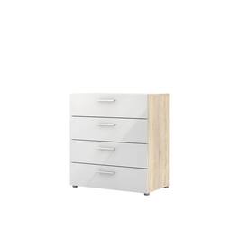 FurniFact - White Wooden Dresser - 4 Drawer Bedroom Furniture for Storage and Organization - Oak Structure/White High Gloss