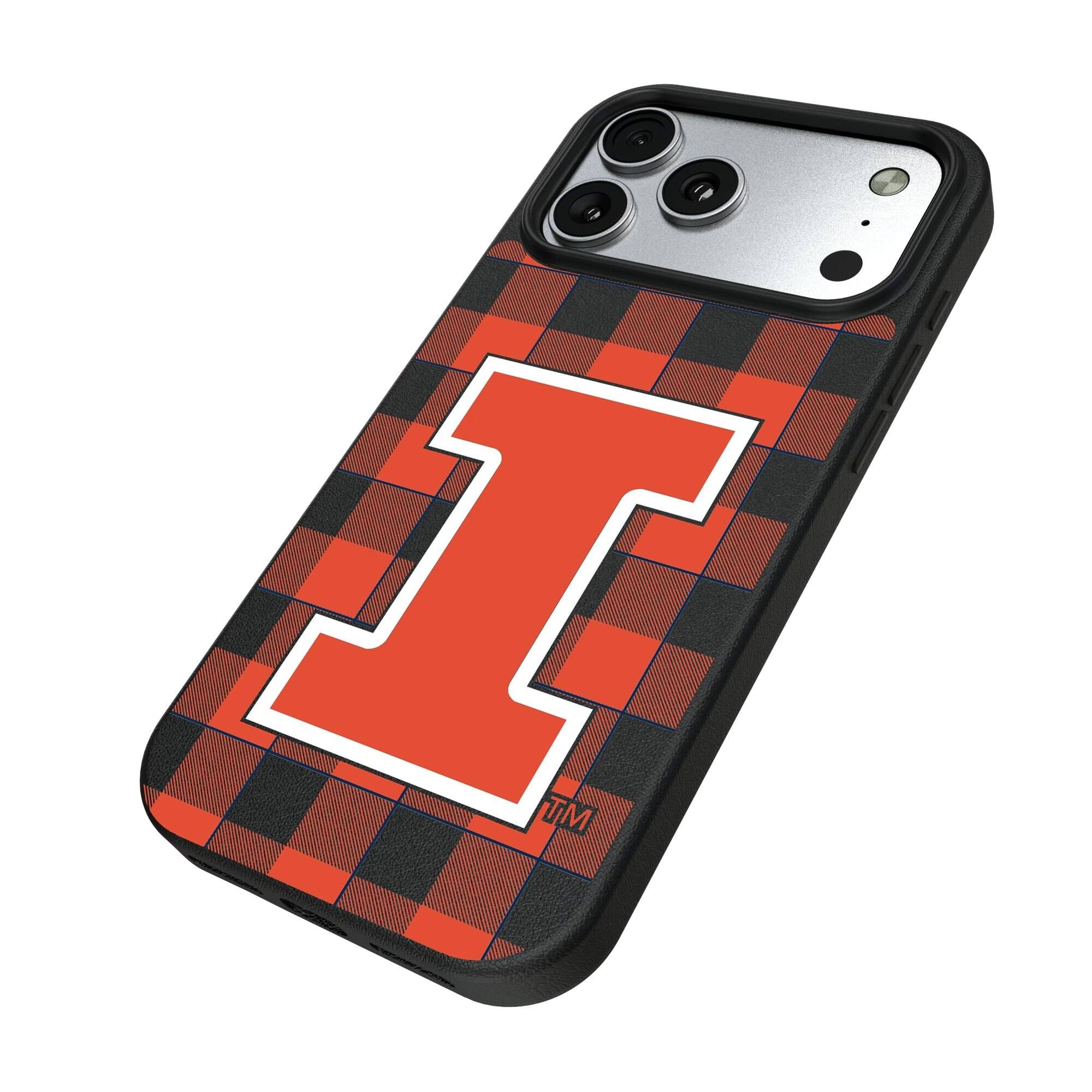 Alt View 1. Keyscaper - Illinois Fighting Illini Plaid Magnetic Bump iPhone Case - 16 - Black.