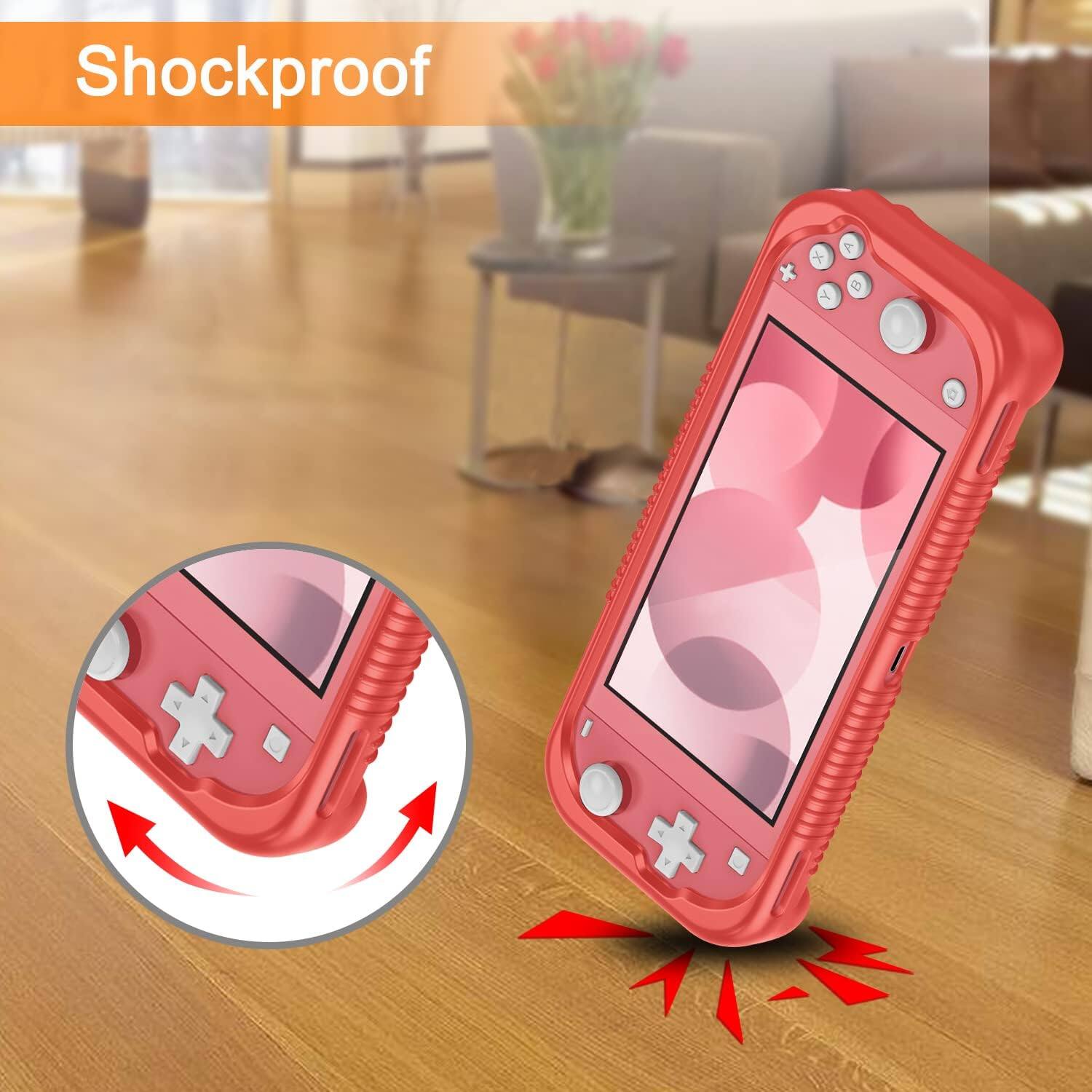 Alt View 2. Fintie - Soft Silicone Protective Case for Nintendo Switch Lite 2019, Ergonomic Grip, Anti-Slip, Lightweight Grip Case Cover - Living Coral.