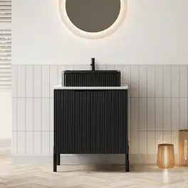 Loheer - 24 inch bathroom vanity with sink, freestanding bathroom storage cabinet, carrara white counter top - Black