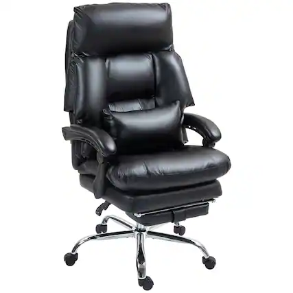 Front. Homcom - Overstuffed Executive Office Chair, Reclining Desk Chair with Swivel Wheels, Foot Rest, High Back, Thick Padded - Black.