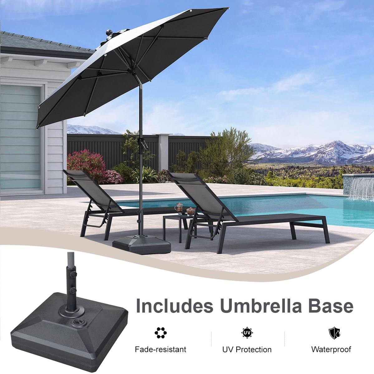 Includes Umbrella Base  
- Fade-resistant  
- UV Protection  
- Waterproof