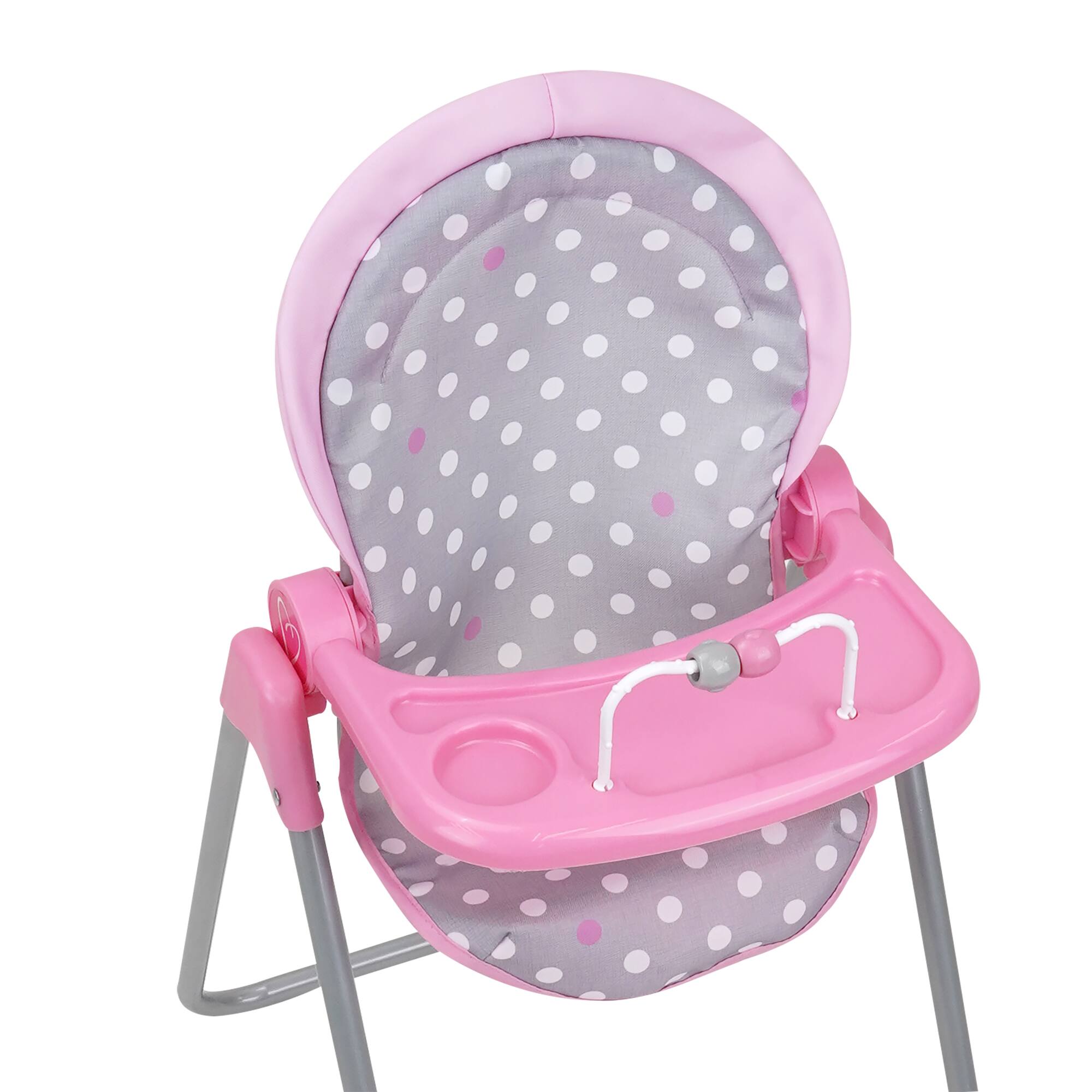 Back. 509 Crew - 509 Crew - Cotton Candy Pink Foodie Doll Highchair in Grey Polka Dots Fits Dolls Up to 21".