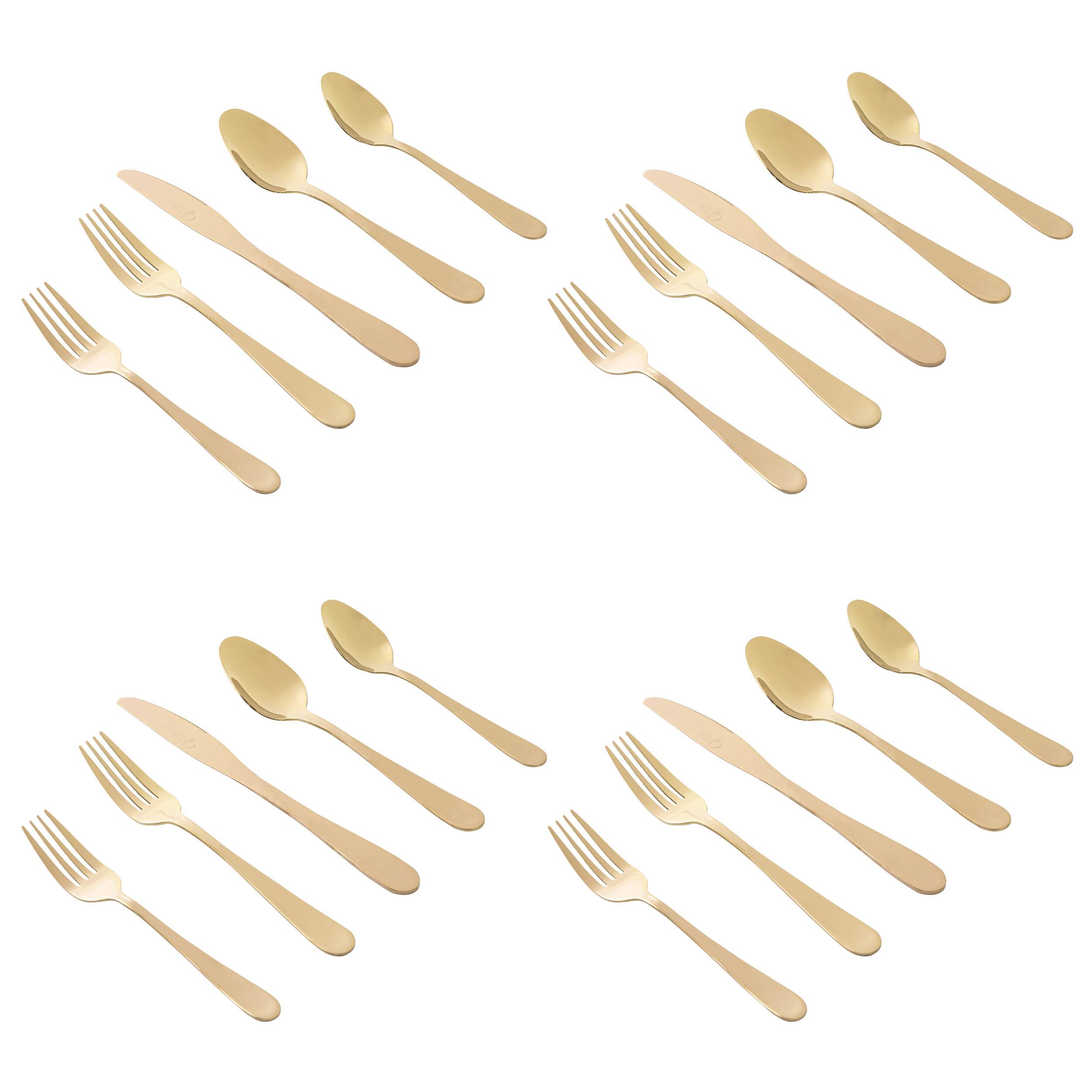 Alt View 1. Gibson - Gibson Home Stravidia 20 Piece Flatware set in Gold Stainless Steel - Gold.