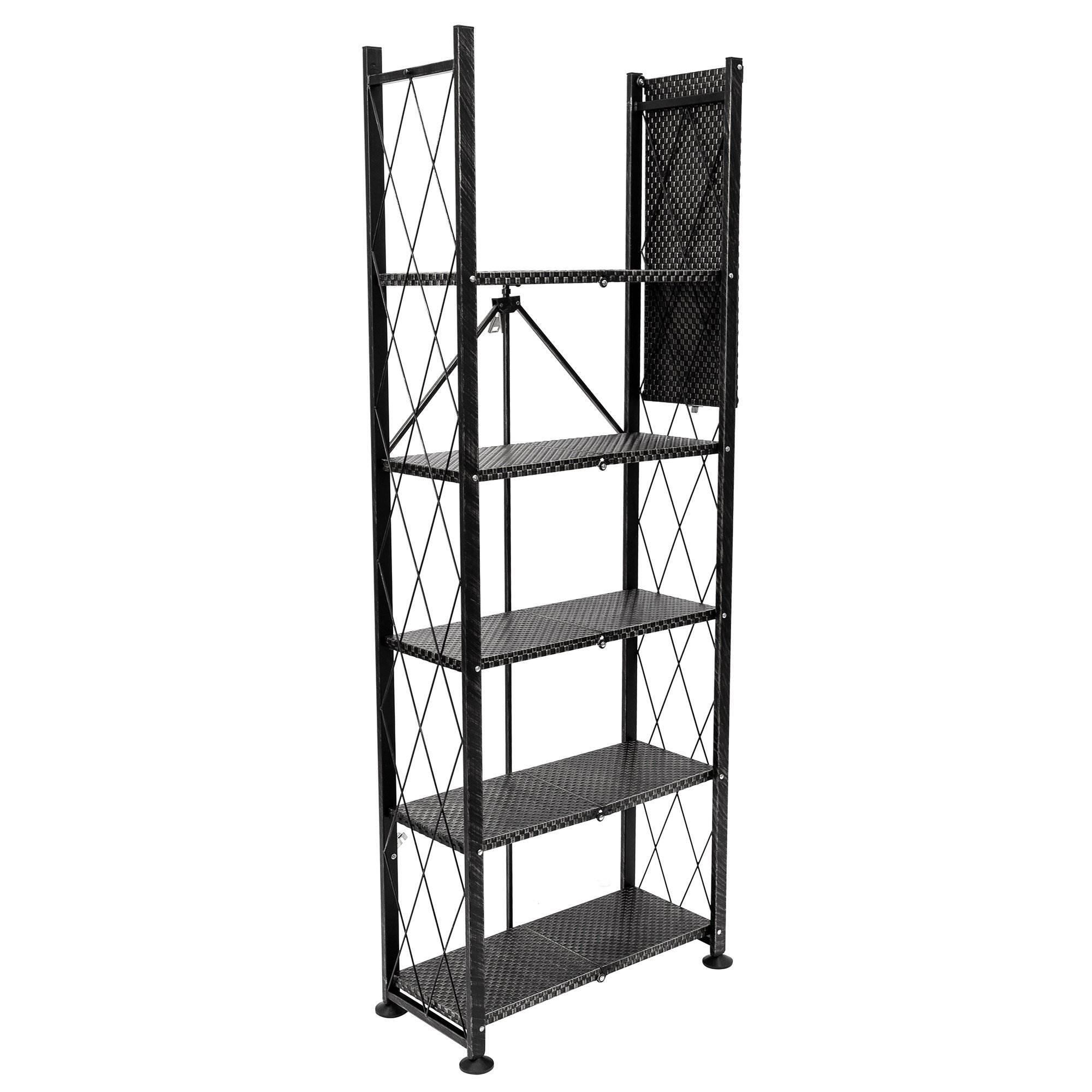 Alt View 7. Origami - Origami 6 Tier Classic Stamped Steel Bookcase Organizer Storage Rack, Black - Black.