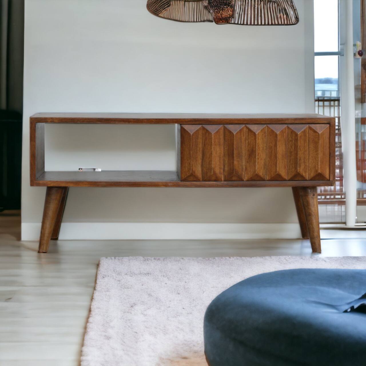 Angle. Artisan Furniture - Artisan Furniture Solid Wood Chestnut Prism Sliding Media Unit, 1 Sliding Door, Dark Brown - Brown.