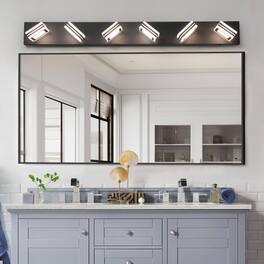 LUCKY ONE - 40in Wall Mount LED Vanity Light, 6-Light Bathroom Fixture, Dimmable with 5 CCT Options - Black