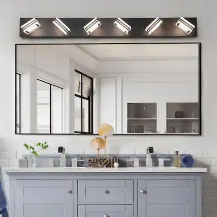 Front. LUCKY ONE - 40in Wall Mount LED Vanity Light, 6-Light Black Bathroom Fixture, Dimmable with 5 CCT Options - Black.
