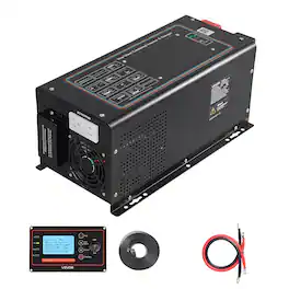 VEVOR - Pure Sine Wave Inverter Charger, 1200W, DC 12V to AC 120V Power Inverter with LCD Display, Remote Control, Low Frequency - Black