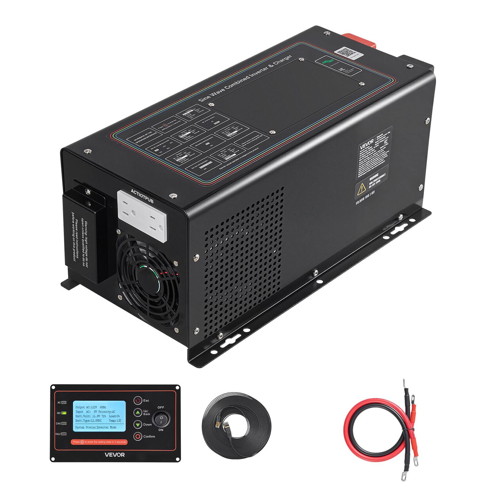 & Charger Inverter Wave Combined Sine @

VEVOR

whing
whitelle
ACTIOTPUB
i
Fat
..
Ourput AC:1229 50th Isput  on ProtocttyuAC Dott.ToUt: 11.51 70% Socado Bett.7ypex12.00C Sup:1St Systea healsene 
W Back Down
OFF ON
DE
Confere
Ama 0 revibe & setting VIAN + 2 -

VEVOR