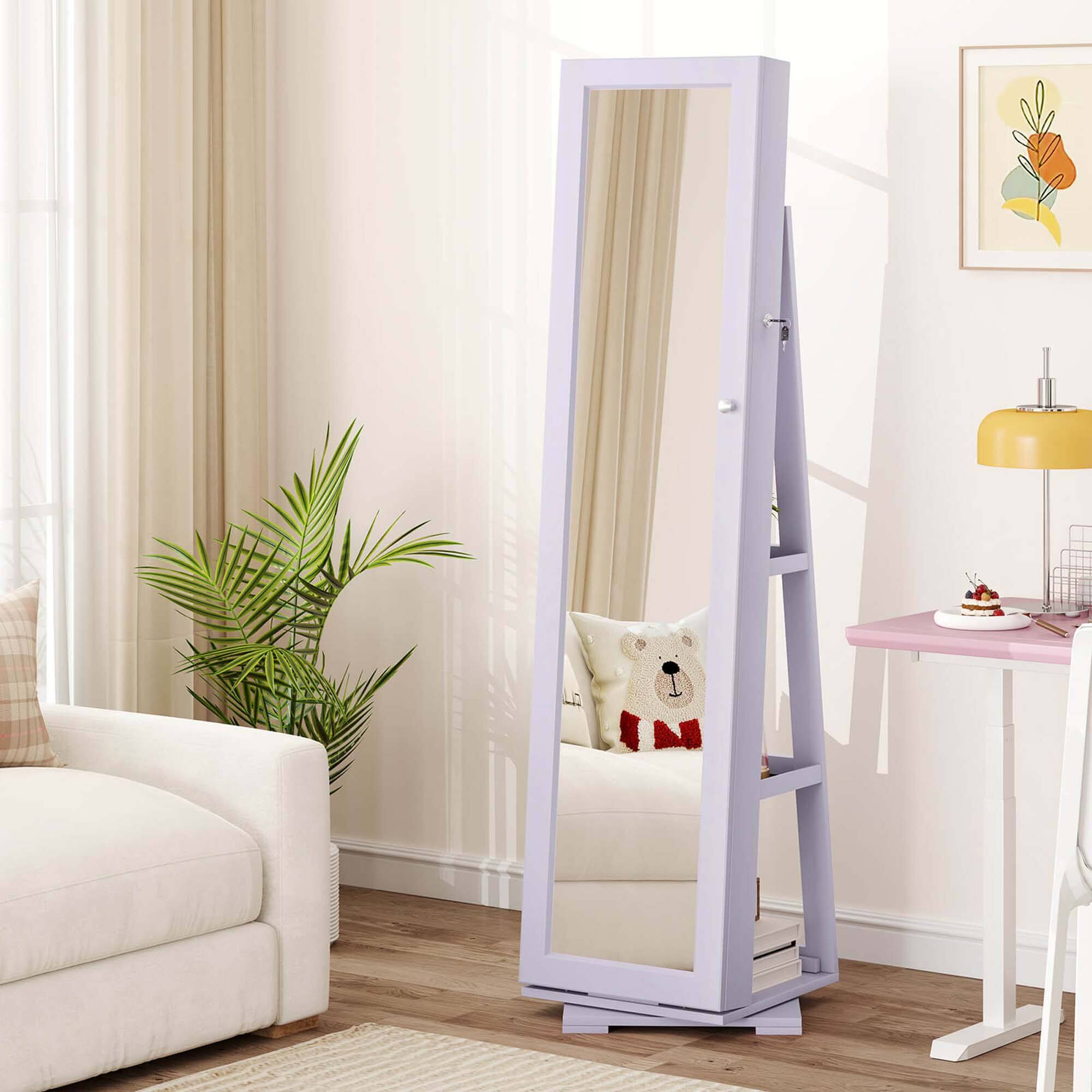 Alt View 4. Costway - Costway 360° Rotatable Jewelry Cabinet Armoire 2-in-1 Lockable Mirrored - Light Purple.