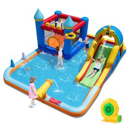 Gymax - Giant Water Slide Bounce House w/Climbing Wall Splash Pool & Basketball Hoop - Multicolor