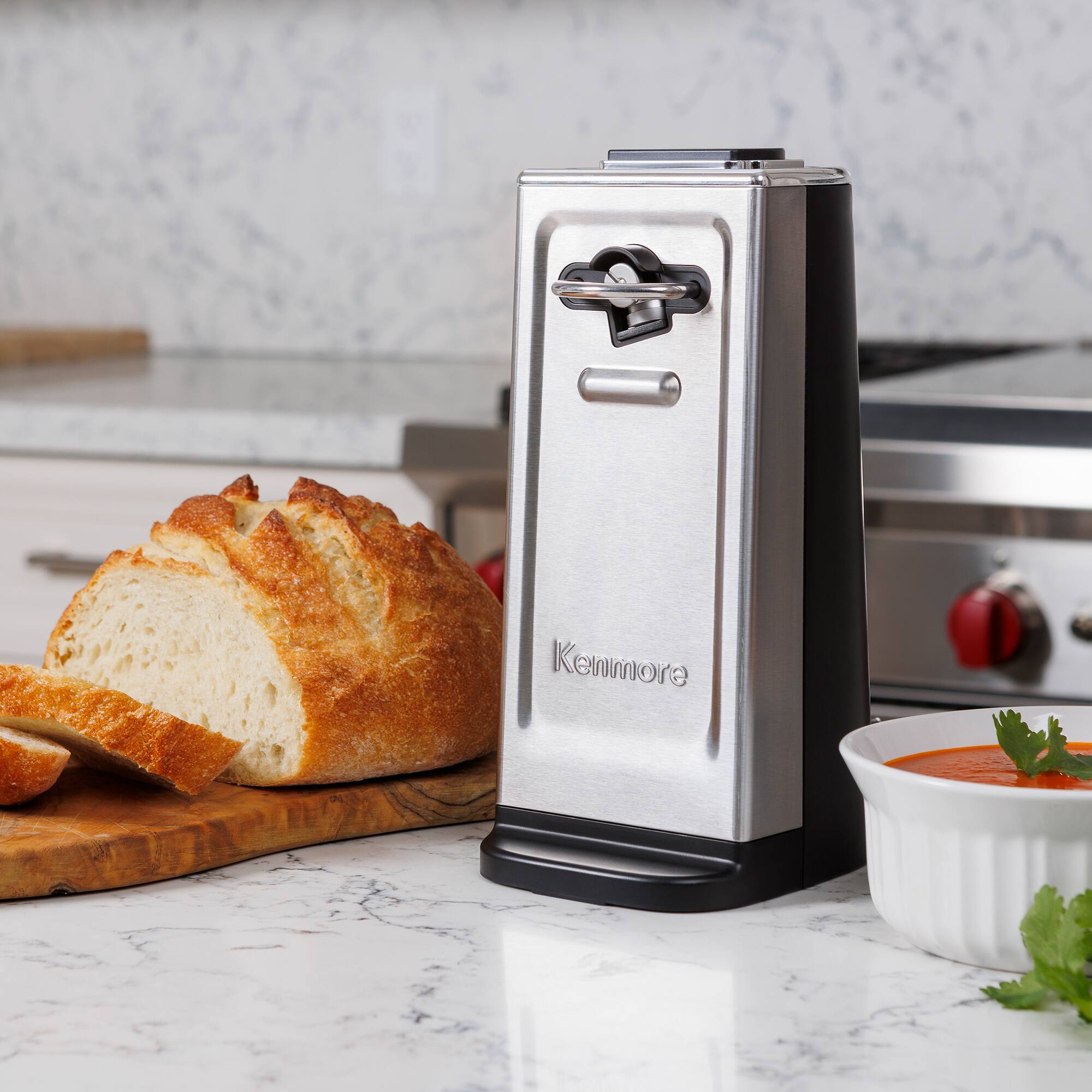 Angle. Kenmore - Smooth Edge Electric Automatic Can Opener, Stainless Steel - Stainless Steel.
