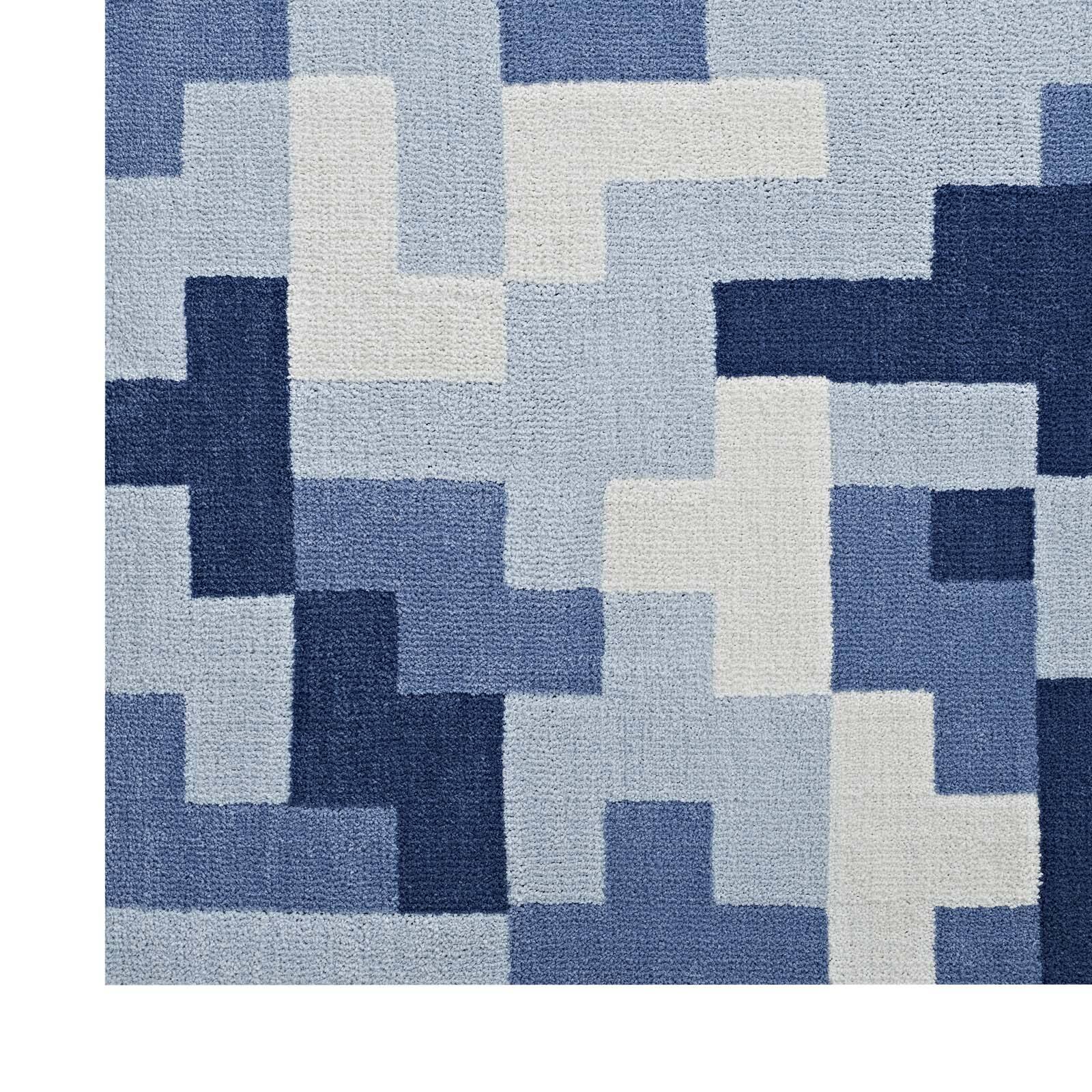 Alt View 1. Modway - Andela Interlocking Block Mosaic Area Rug - Multicolored Light and Dark Blue.