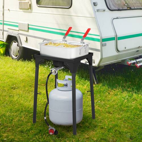 Alt View 7. Winado - 3PCS 18QT Deep Fry Fish Fryer Pot with Grade Propane Gas Dual Basket, Burner Stand for Outdoor Camping Garden Party - Sliver.