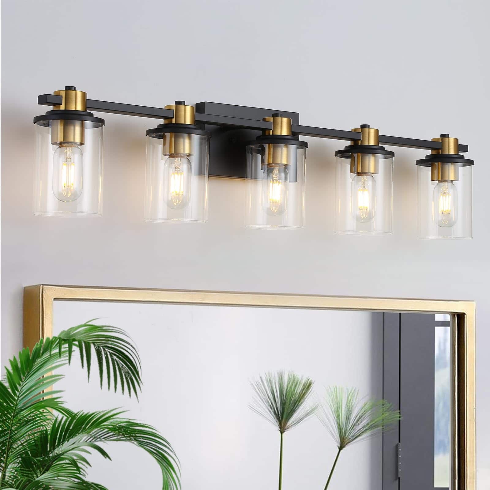 Dazzling Pops - Bathroom Lighting Fixtures And Light Vanity Over Mirror With Clear Glass Shades Brushed Socket Wall For Bed - Black and Gold 5 Light