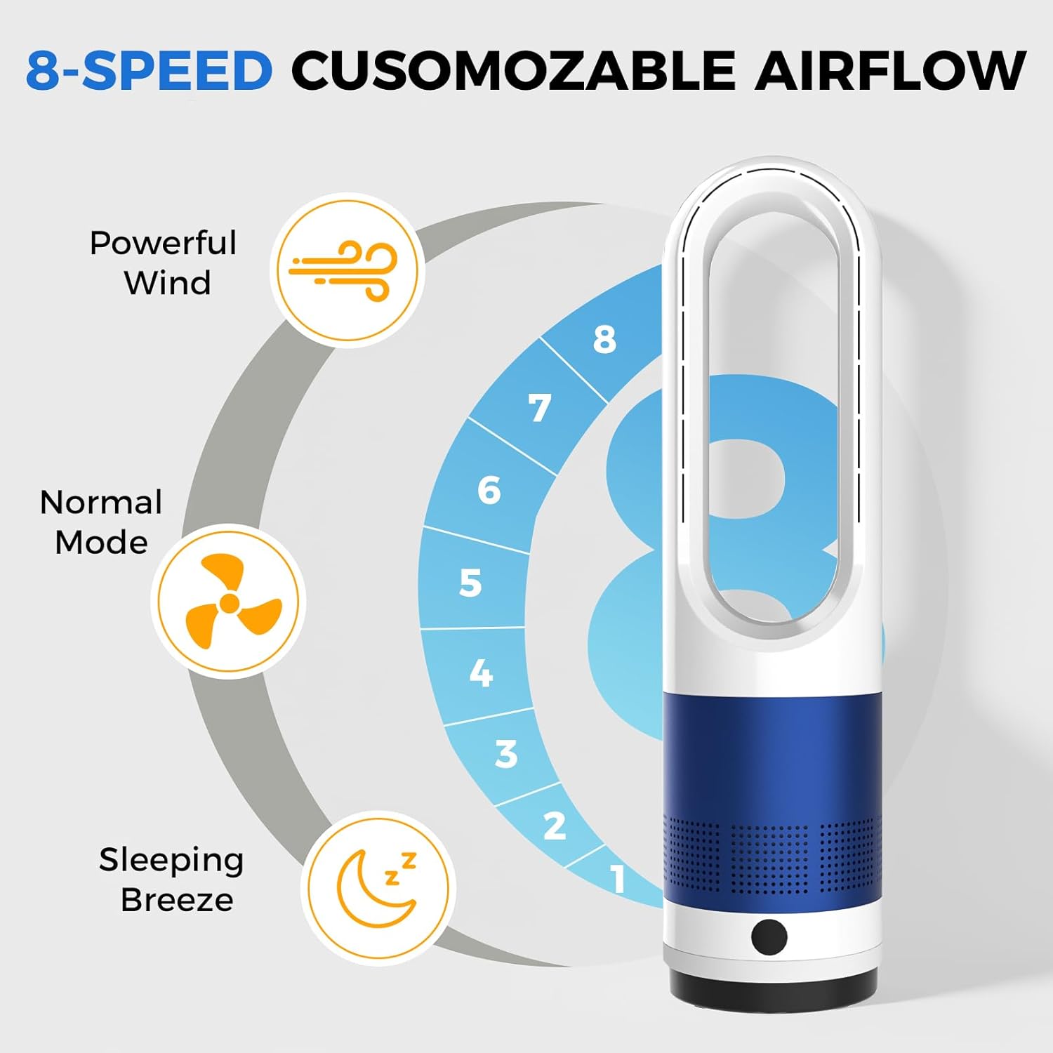 8-SPEED CUSTOMIZABLE AIRFLOW

Powerful Wind 8  
Normal Mode 6  
Sleeping Breeze 2