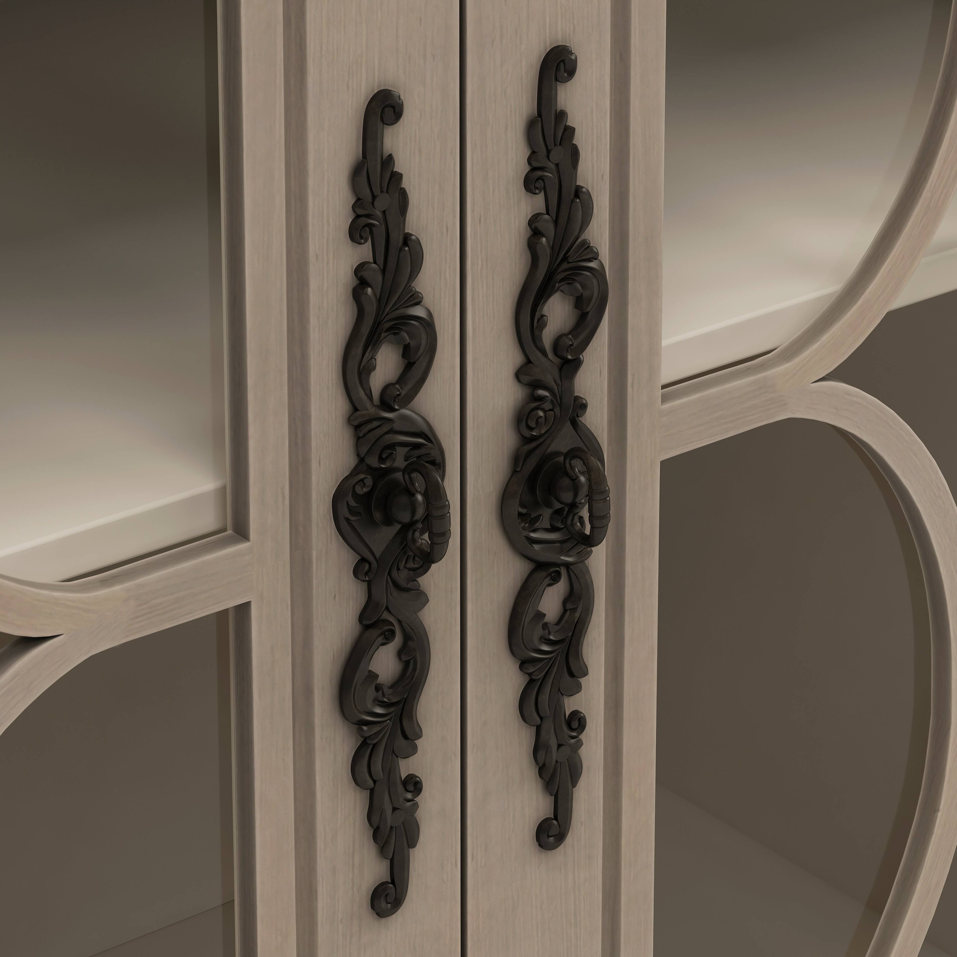 Alt View 8. Boyel Living - European Antique Style Four Door Cabinet with Tempered Glass Doors and Adjustable Shelf Beige - Beige.