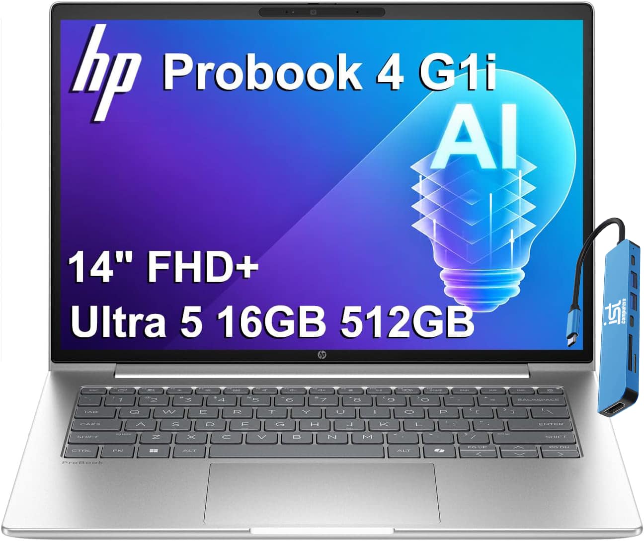 HP - ProBook 4 G1i 14" FHD+ AI Notebook - Intel Core Ultra 5 225U with 16GB Memory - 512GB SSD - Windows 11 Pro - Silver