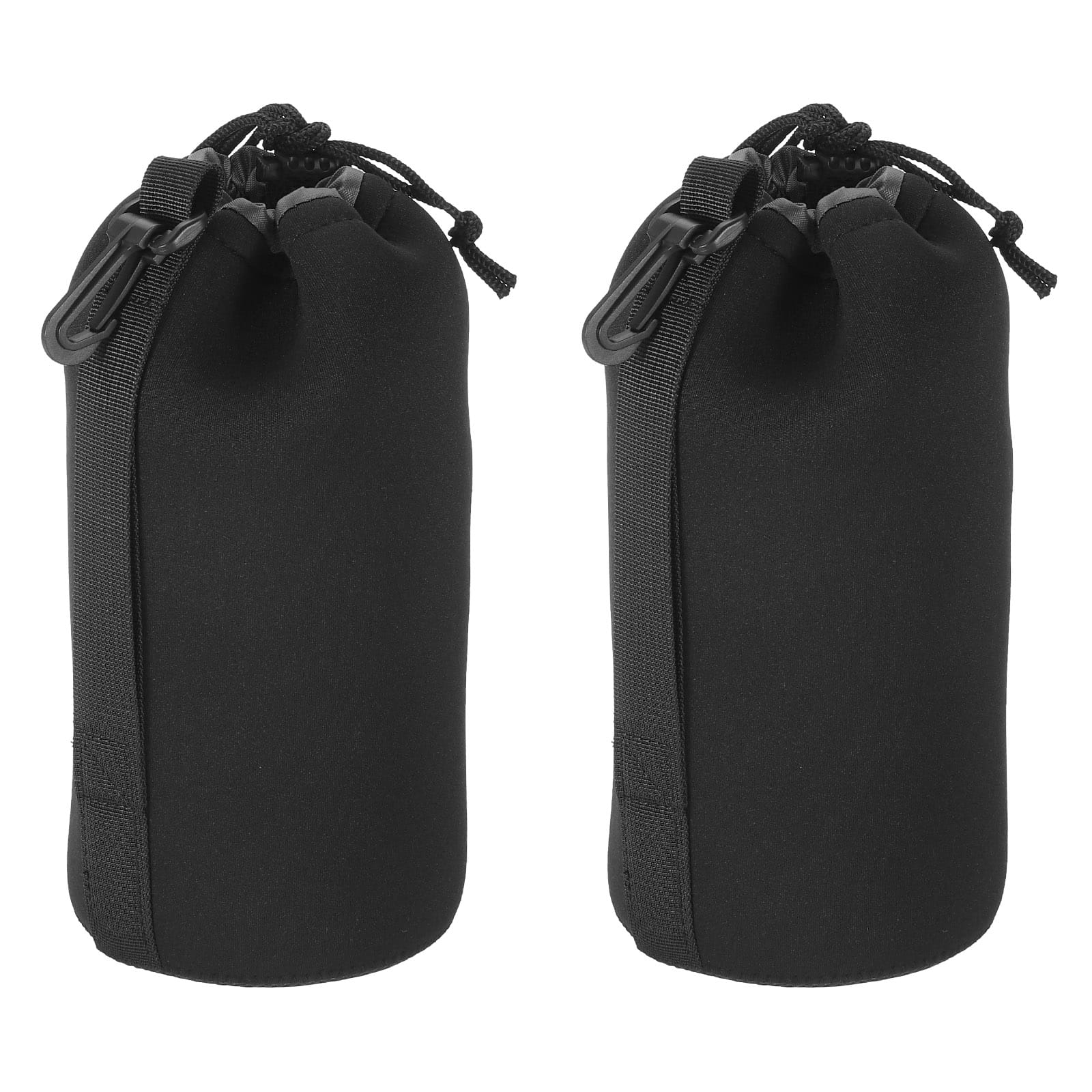 Unique Bargains - Camera Lens Bag, 2pcs 3.5"x9.8" Drawstring Pouch with Thick Neoprene for DSLR Lens, Water Coffee Cups - Black
