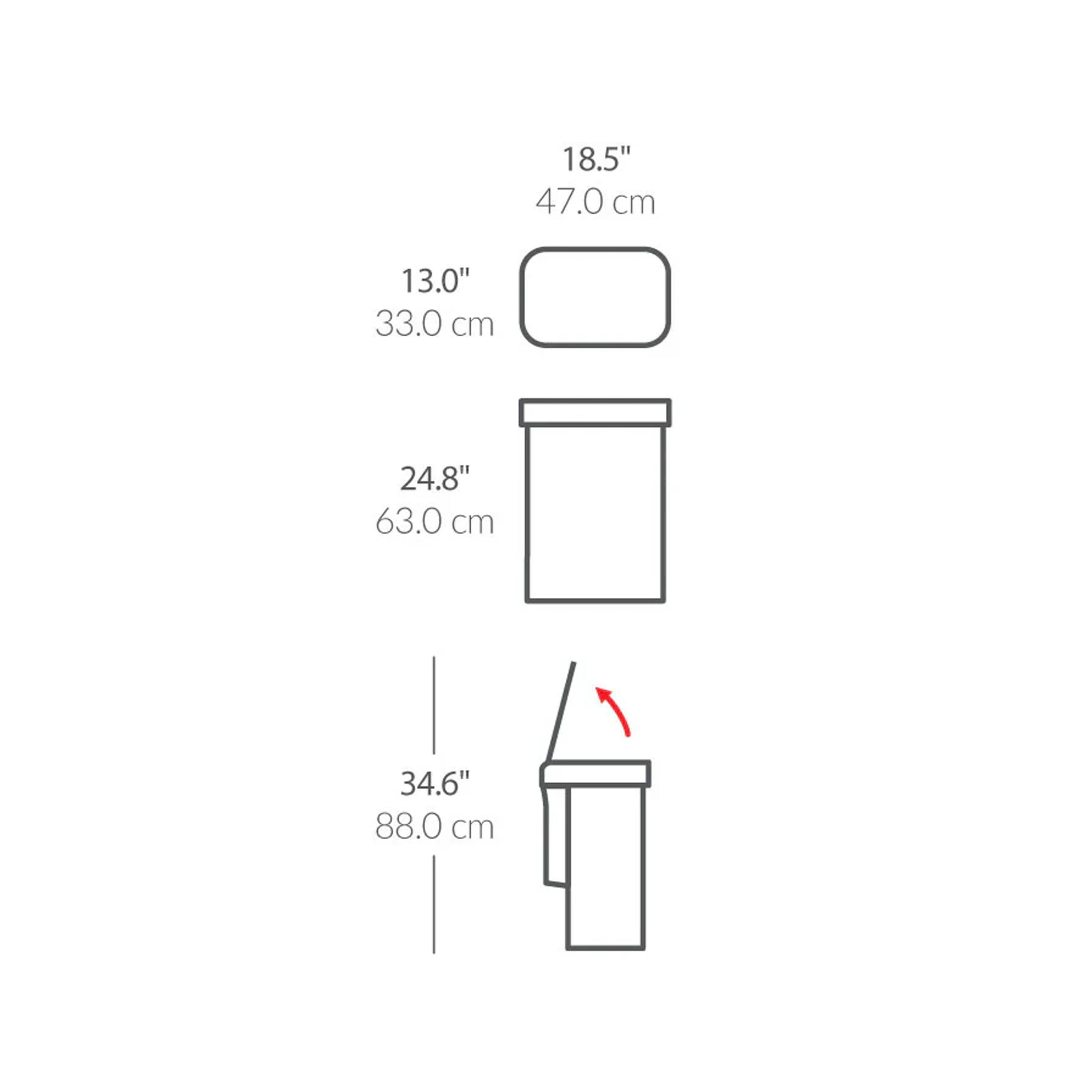 18.5" 47.0 cm  
13.0" 33.0 cm  
24.8" 63.0 cm  
34.6" 88.0 cm