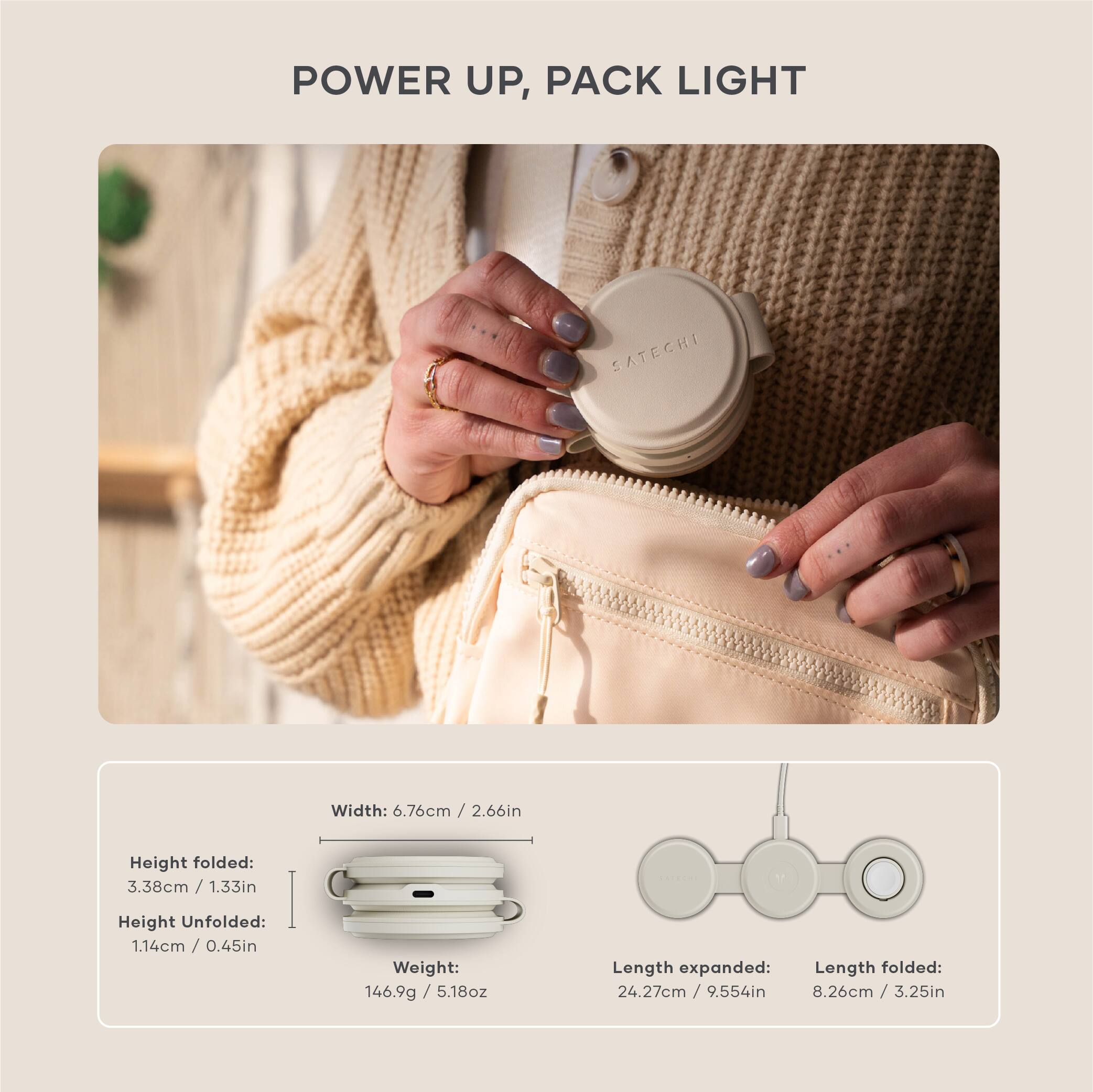 POWER UP, PACK LIGHT

Width: 6.76cm / 2.66in  
Height folded: 3.38cm / 1.33in  
Height Unfolded: 1.14cm / 0.45in  
Weight: 146.9g / 5.18oz  
Length expanded: 24.27cm / 9.554in  
Length folded: 8.26cm / 3.25in