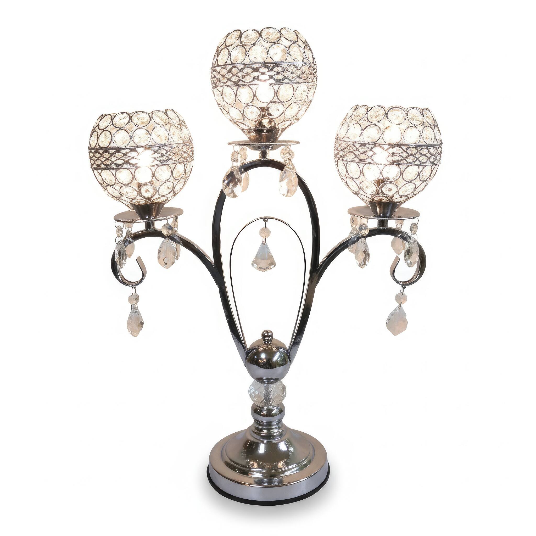 Angle. FC Design - 22.5"H Elegant Silver Curved Arm Base w/ Triple Faux Crystal Mesh Shades Touch Lamp.