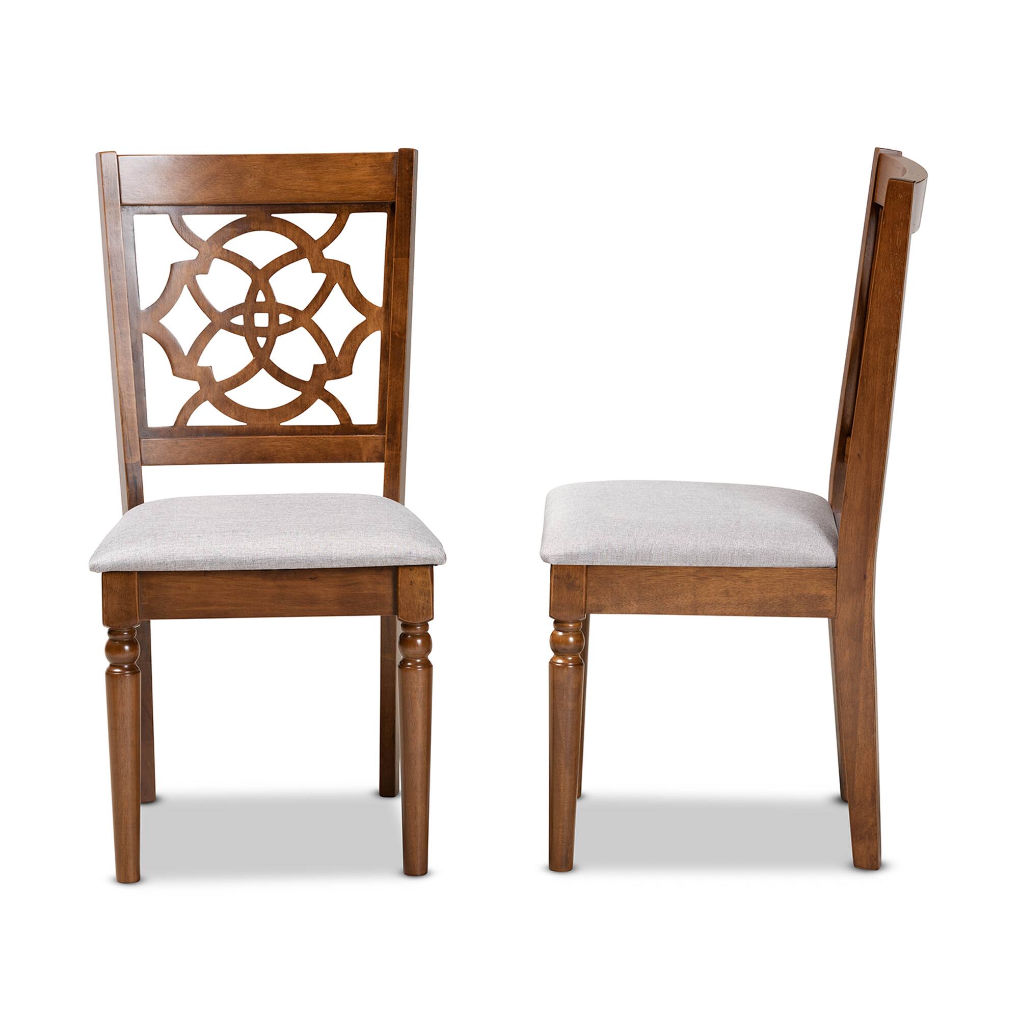 Left. Baxton Studio - Renaud Modern Fabric Upholstered and Finished Wood 2-Piece Dining Chair Set - Grey/Walnut Brown.