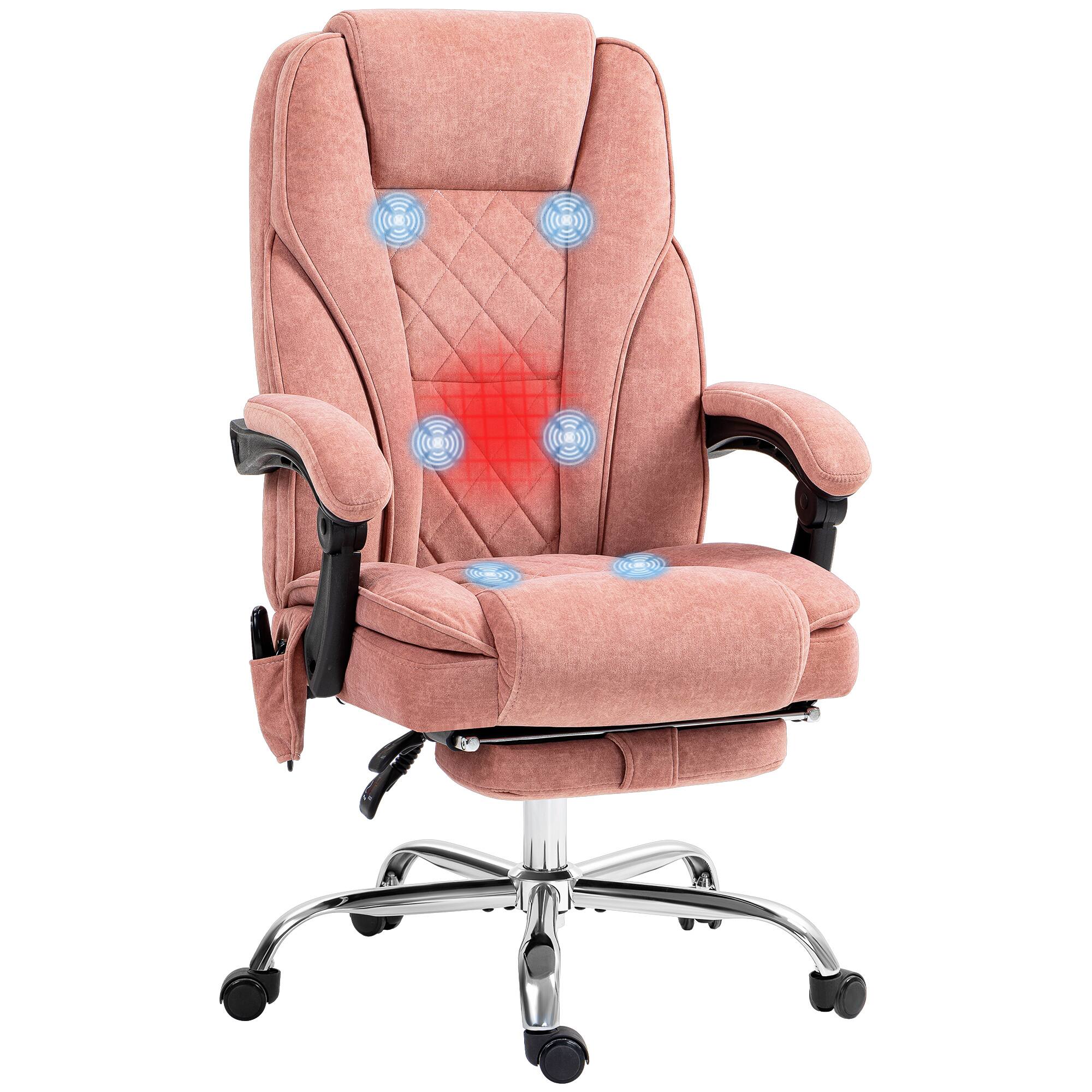 Vinsetto - Massage Office Chair with Foot Rest, Executive Computer Desk Chair with 6 Vibration Point and Heat - Pink