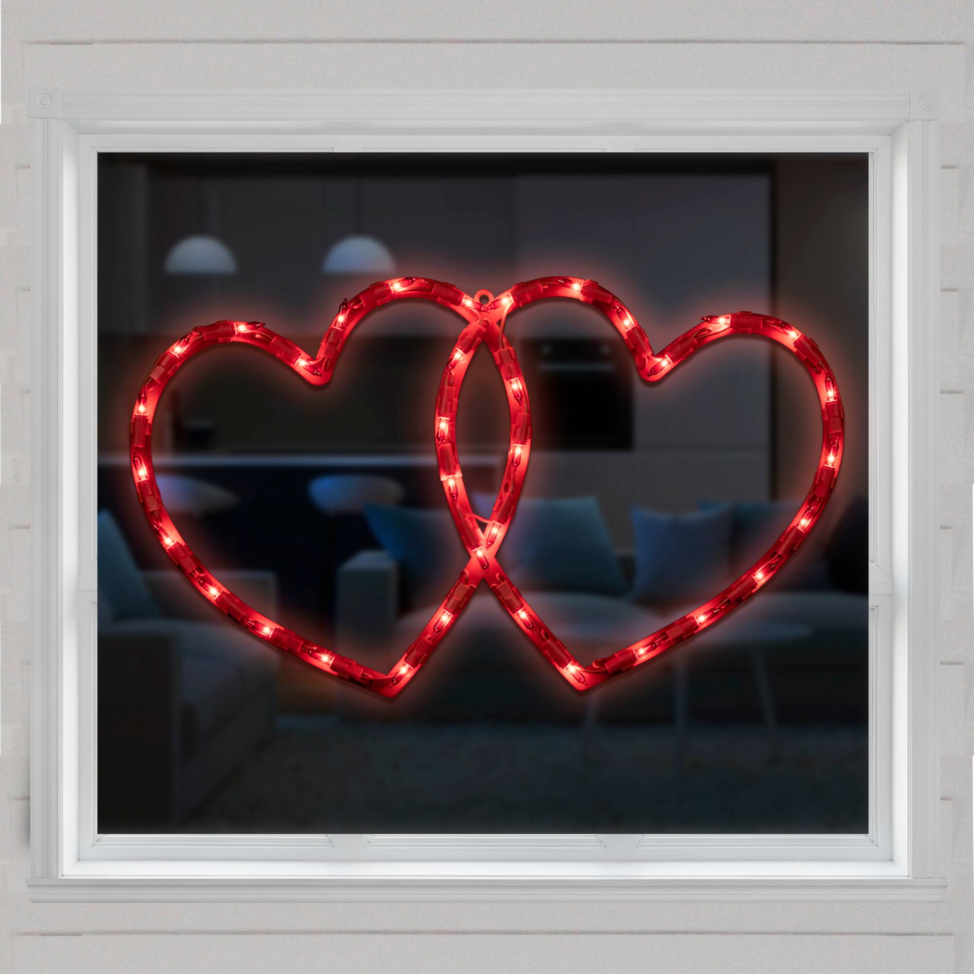 Alt View 2. Northlight - Lighted Double Heart Valentine's Day Window Silhouette - 17" - Red - Red.