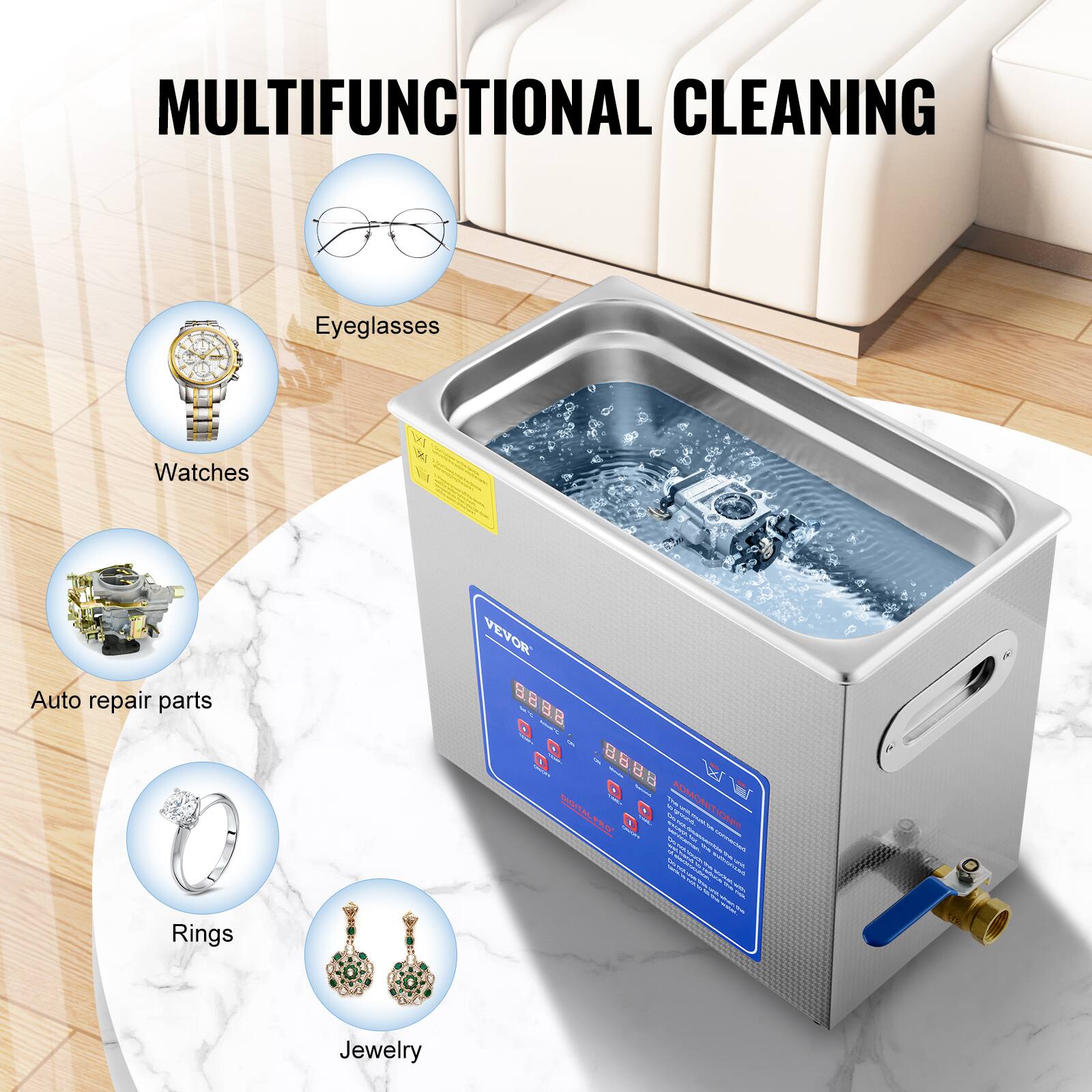MULTIFUNCTIONAL CLEANING

- Eyeglasses
- Watches
- Auto repair parts
- Rings
- Jewelry