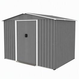 RYHNUYNE - 8x6 ft Steel Shed Metal Base Lockable Sliding Doors Weatherproof Garden Tool - Gray