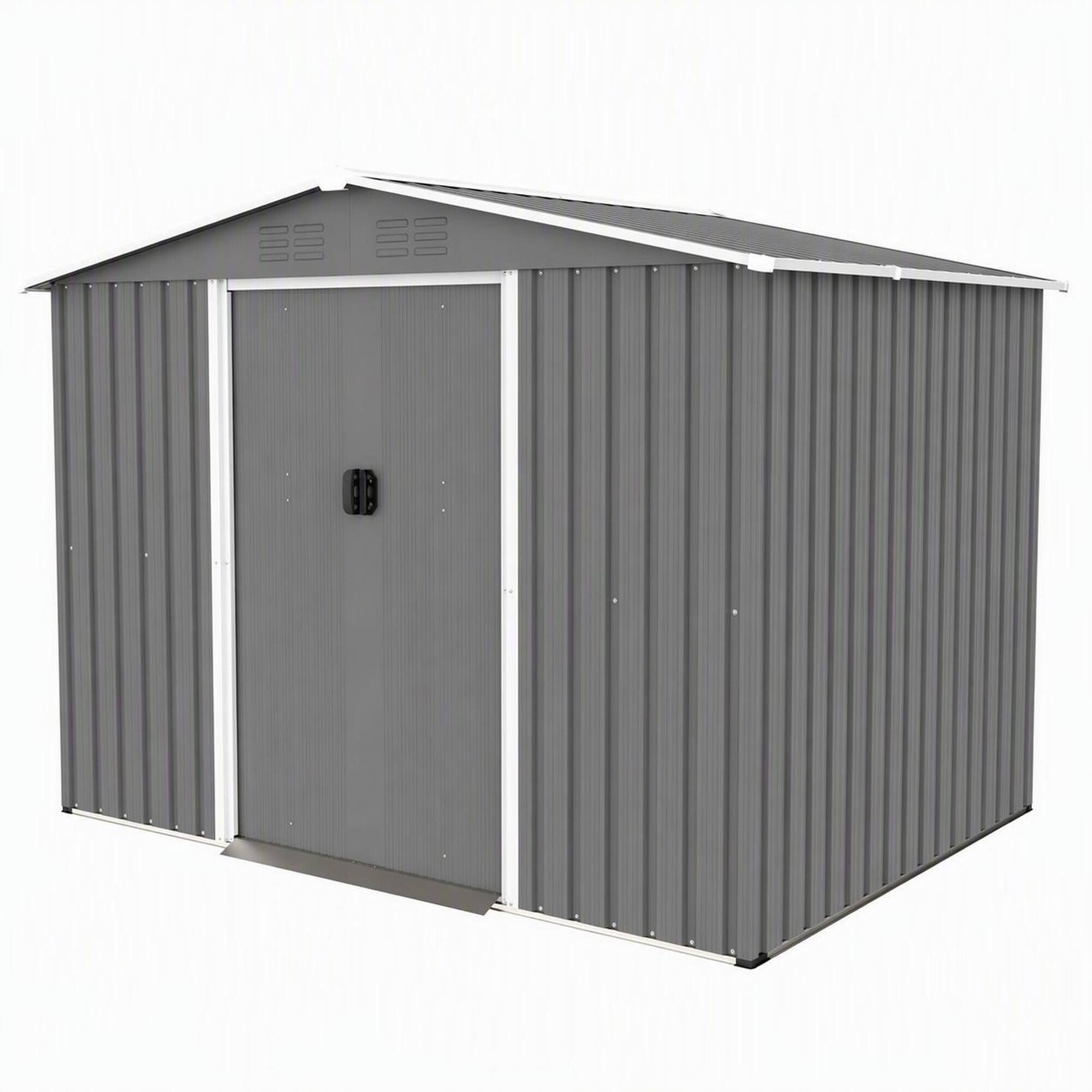 Front. RYHNUYNE - 8x6 ft Steel Shed Metal Base Lockable Sliding Doors Weatherproof Garden Tool Gray - Gray.