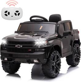 GARVEE - 12V Licensed Chevrolet Silverado Ride On Truck, Ride on Car with R/C, Battery Powered Truck Bed Storage - Black