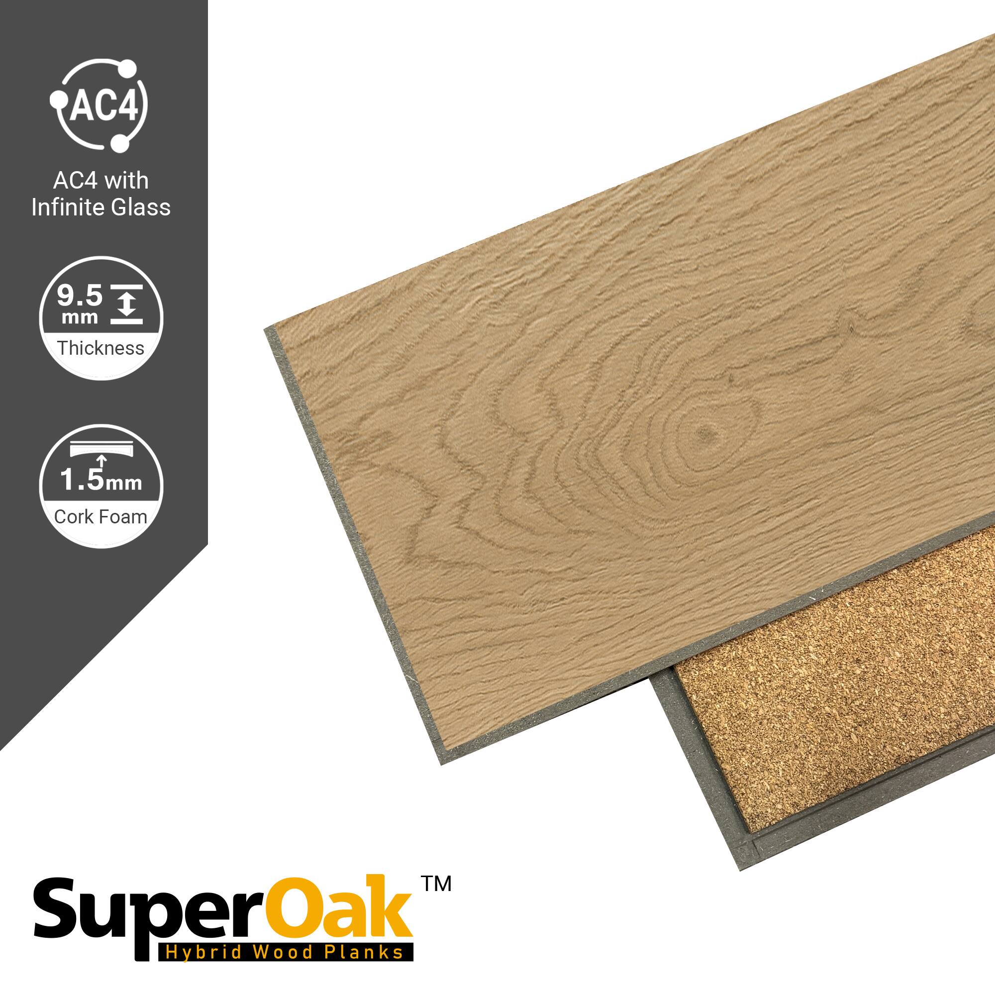 AC4 with Infinite Glass  
9.5 mm Thickness  
1.5 mm Cork Foam  
SuperOak™ Hybrid Wood Planks