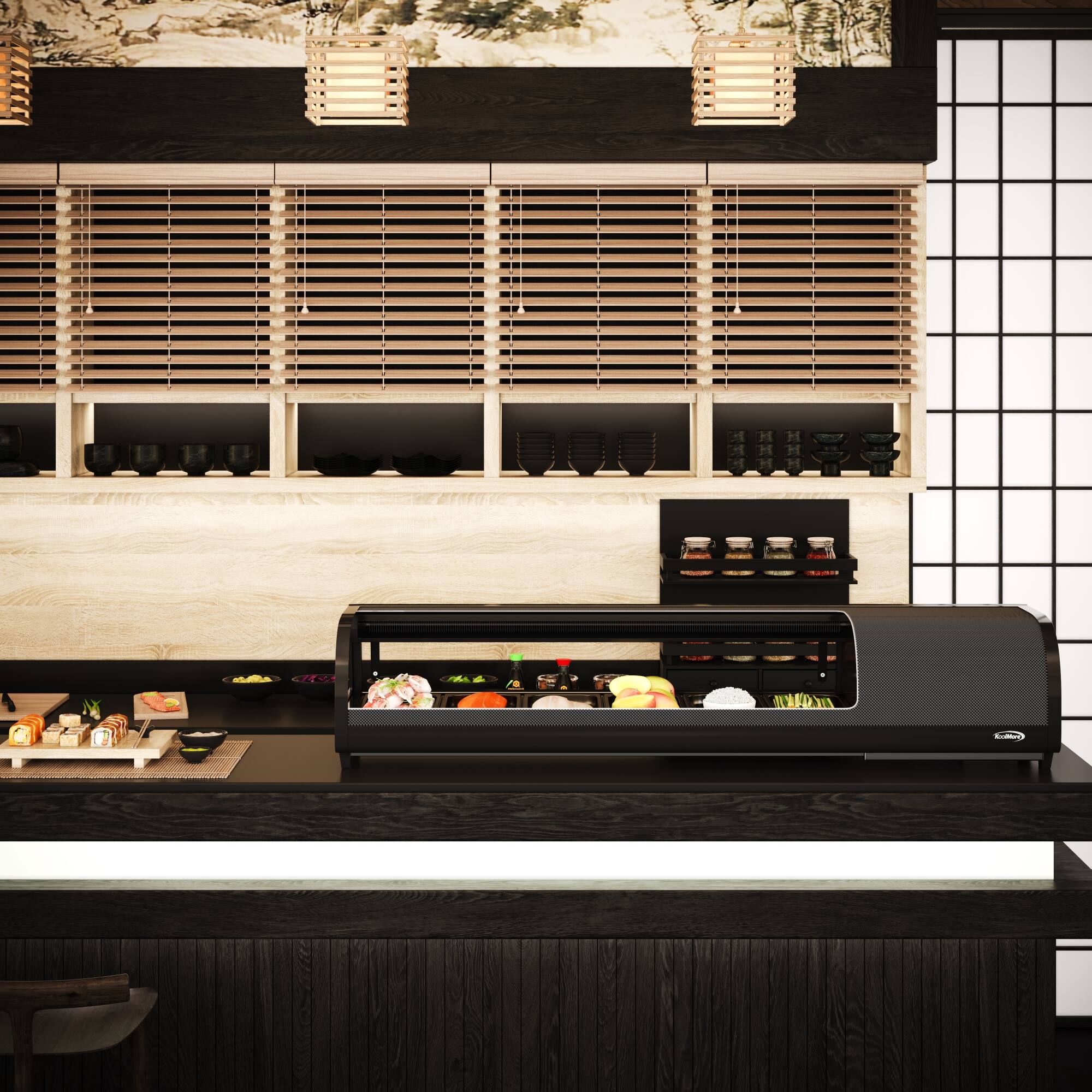 Alt View 4. Koolmore - 60 in. Glass Sushi Countertop Display Refrigerator with 6 Stainless Steel Trays in Black (KM-SR60-BK) - Black.